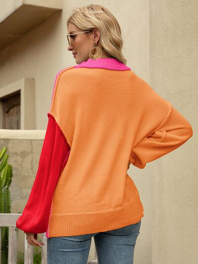 Color Block Dropped Shoulder Sweater - T - 3 COLORS -