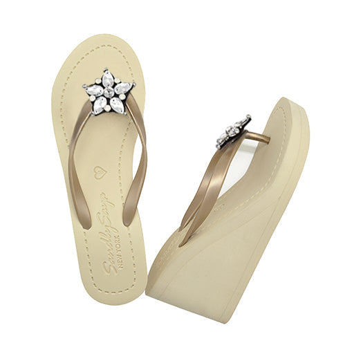 SAND BY SAYA N.Y. - One Star- Crystal Rhinestone Embellished High Wedge Flip Flops Sandal - 3 COLORS -