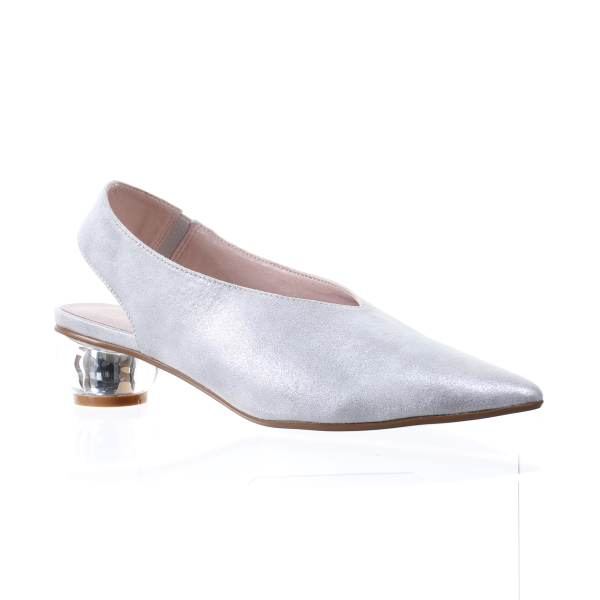 Clear Heel Suede Pointed Toe Pumps (Silver)