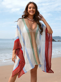 Thumbnail for Openwork Color Block Plunge Cover-Up - T - 4 COLORS -