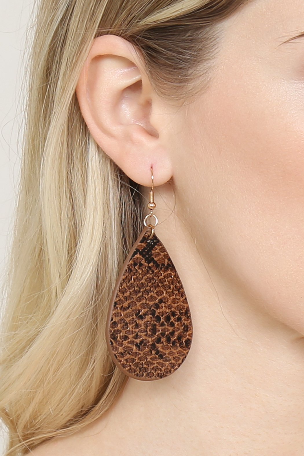 Riah Fashion - Faux Snake Skin Teardrop Leather Earrings - 4 COLORS -