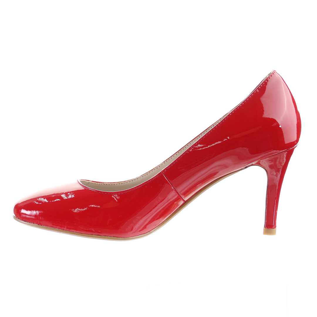 Patent Leather 8cm Pin Heel Round Toe Pumps-Red