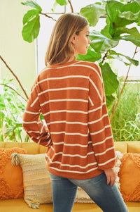 Thumbnail for Riah Fashion - Oversized Puff Sleeved V-Neck Striped Top - 4 COLORS -