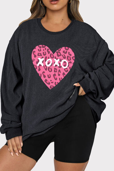 Plus Size XOXO Heart Round Neck Long Sleeve Sweatshirt - SIZES 1XL THRU 3 XL - T - 1 COLOR -