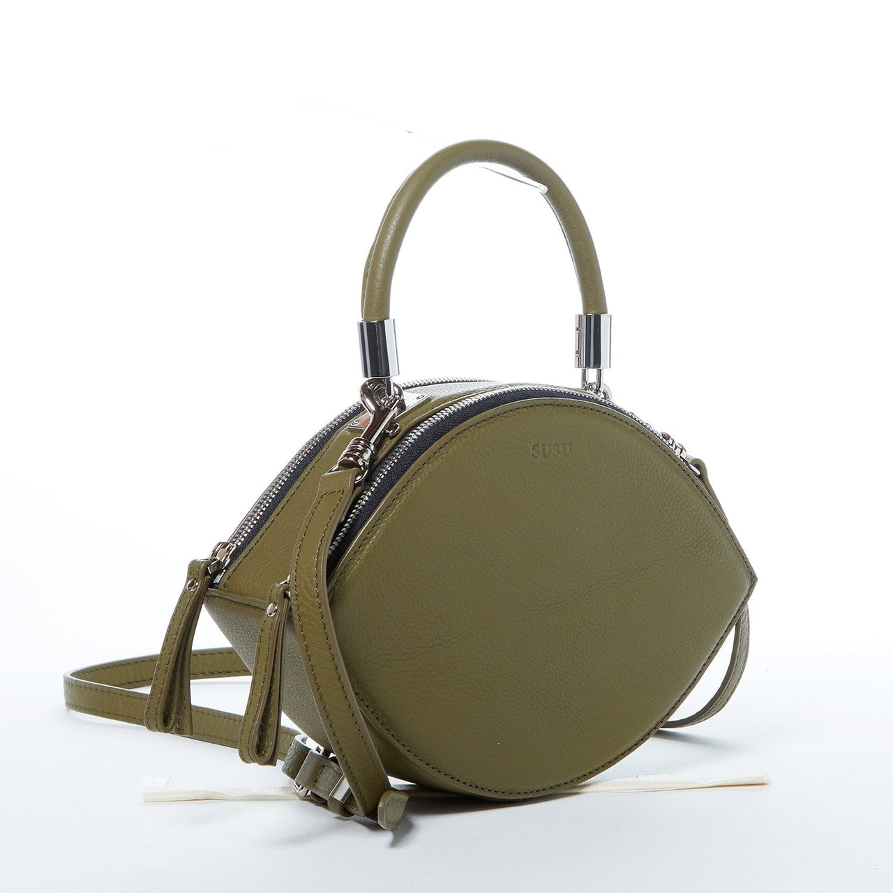 Kiss Circle Shape Leather Crossbody Bag Olive Green -