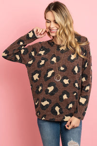 Thumbnail for Riah Fashion - Mirr Hair Leopard Print Long Sleeved Top - 4 COLORS -