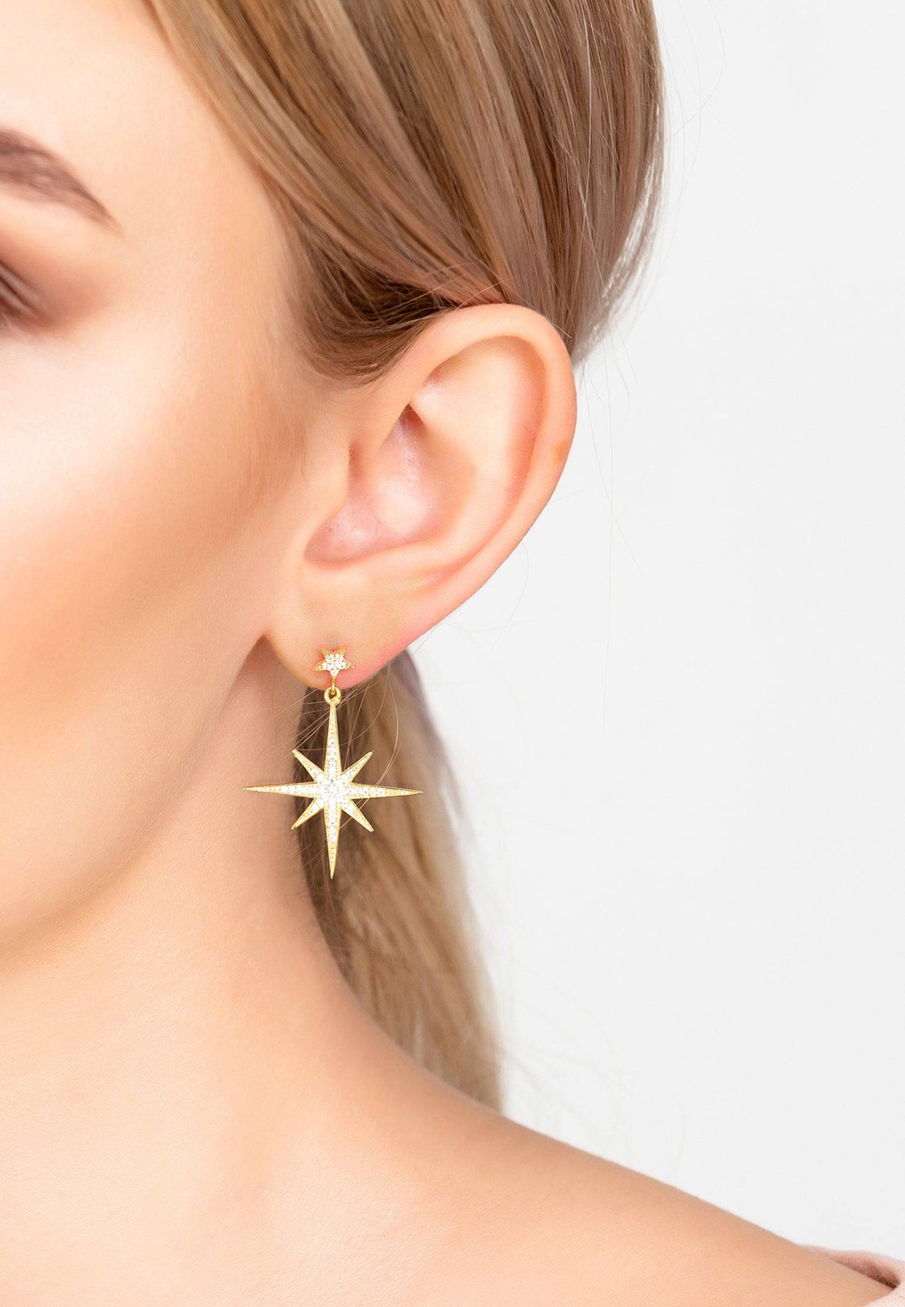 LATELITA - Petite Star Burst Drop Earrings Gold -