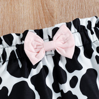 Thumbnail for Graphic Ruffled Bodysuit and Cow Print Shorts Set with Headband - 3 PCS. - T- 1 COLOR -