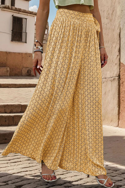 Printed Tied Wide Leg Pants - T - 3 COLORS -