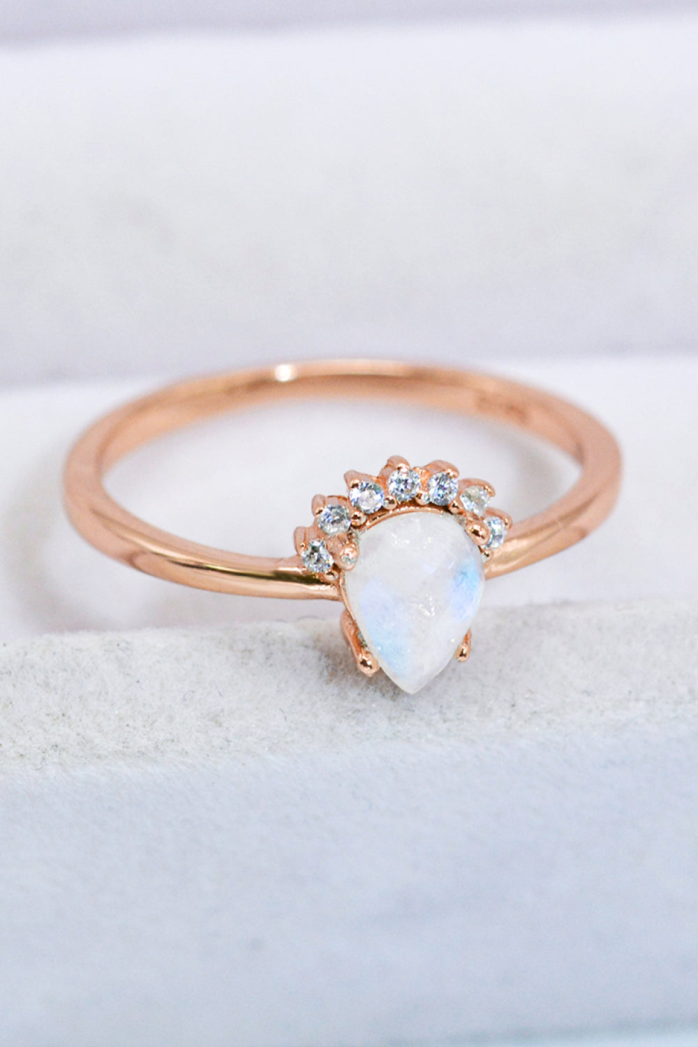 18K Rose Gold-Plated Pear Shape Natural Moonstone Ring - T - SIZES 6 THRU 9 - 1 FINISH -