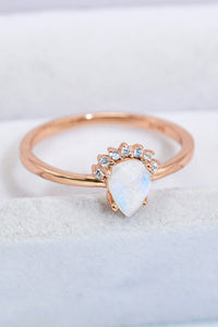 Thumbnail for 18K Rose Gold-Plated Pear Shape Natural Moonstone Ring - T - SIZES 6 THRU 9 - 1 FINISH -