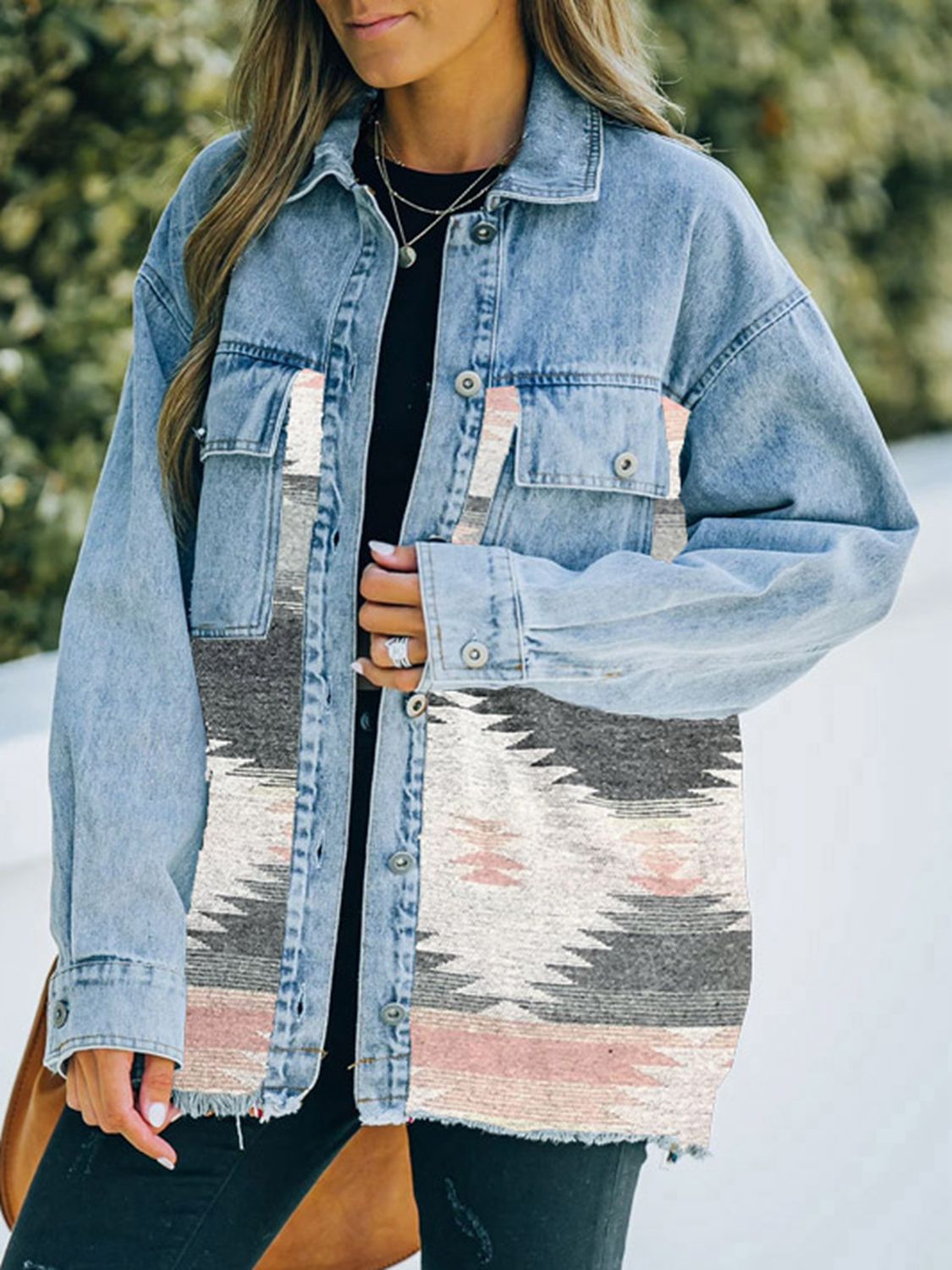 Collared Neck Dropped Shoulder Denim Jacket - T - 4 COLORS -