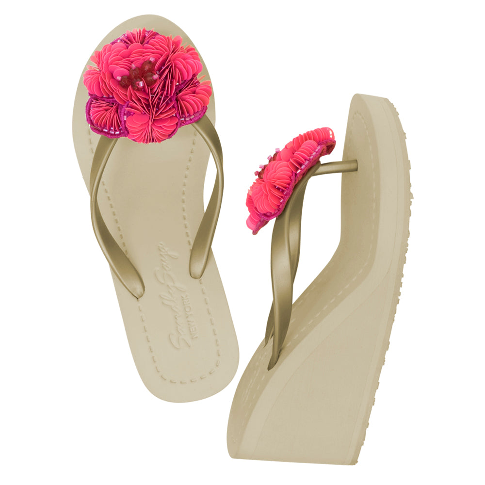 SAND BY SAYA N.Y. - Noho (Pink Flower) - Women's High Wedge Flip Flops - 3 COLORS -