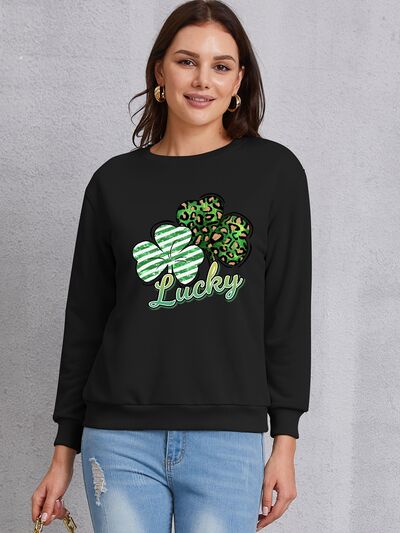 Lucky Clover Round Neck Dropped Shoulder Sweatshirt - T - 3 COLORS -