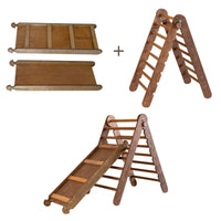 Thumbnail for 2in1 Montessori Climbing Set: Triangle Ladder + Slide Board/Ramp – Beige