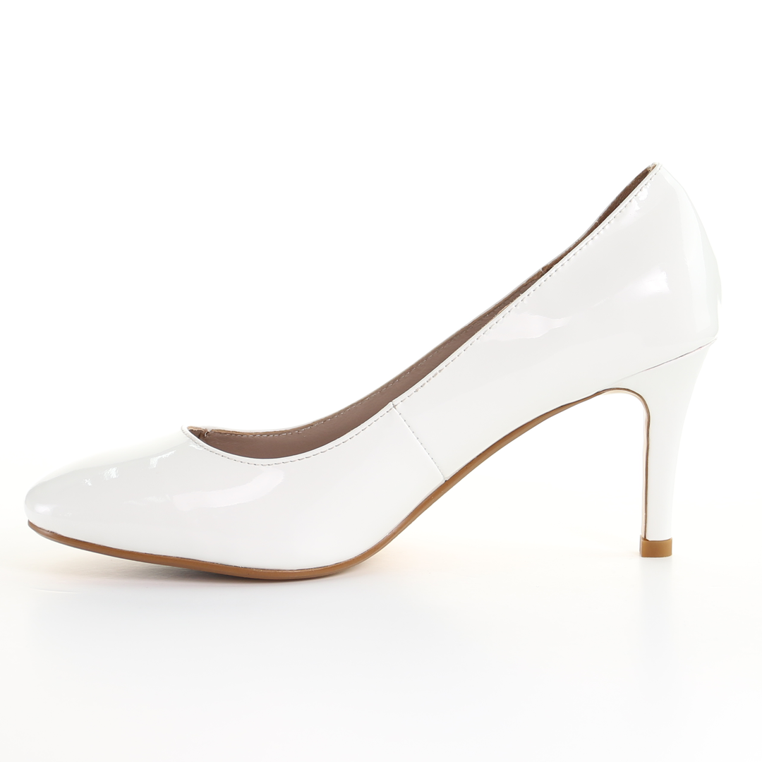 Patent Leather 8cm Pin Heel Round Toe Pumps-White