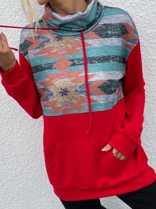 Geometric Drawstring Long-Sleeve Sweatshirt - T - 4 COLORS -