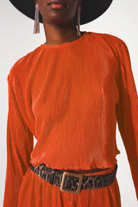 Thumbnail for Q2 - Pleated Round Neck Crop Top in Orange - 1 COLOR -