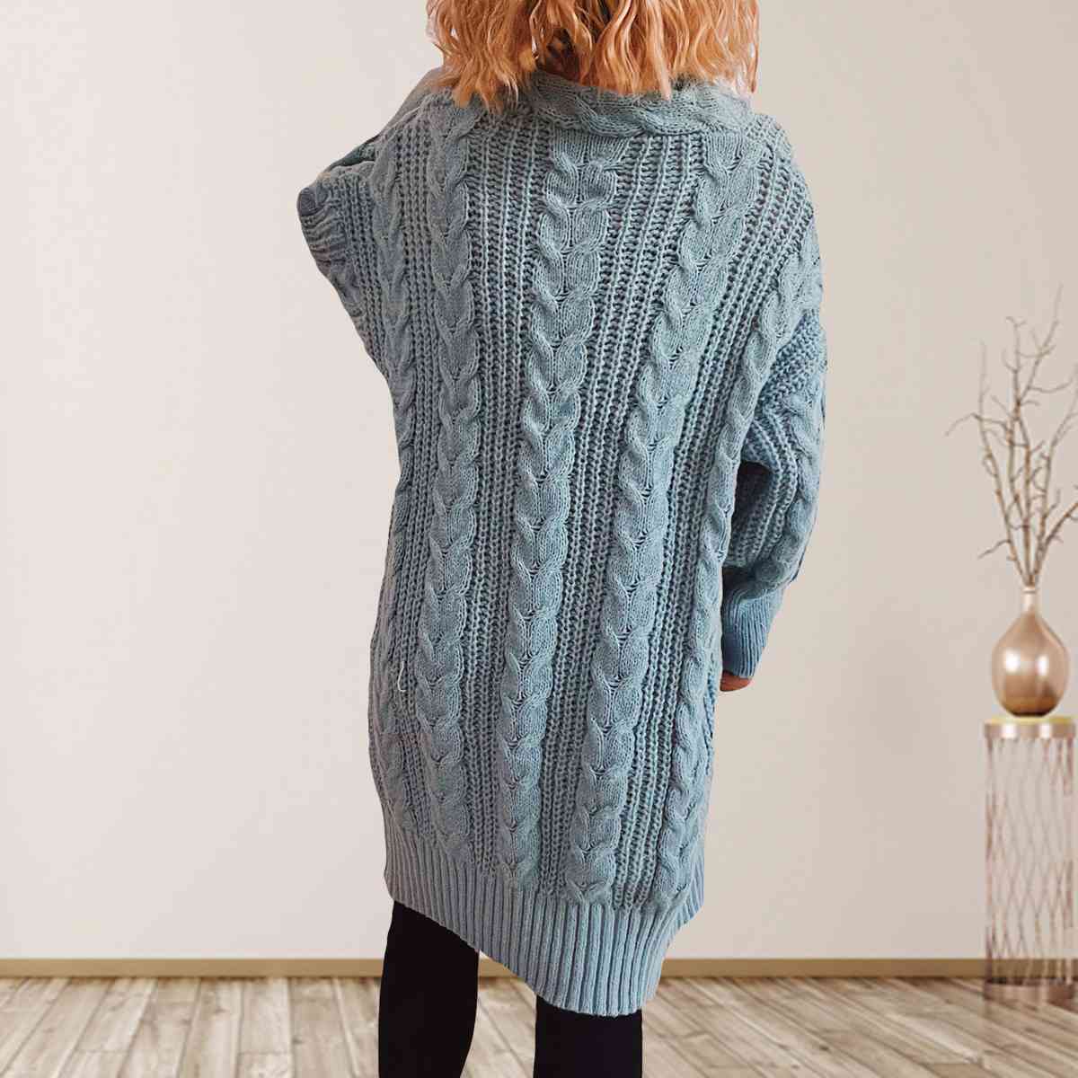 Cable-Knit Open Front Dropped Shoulder Cardigan - T - 6 COLORS -