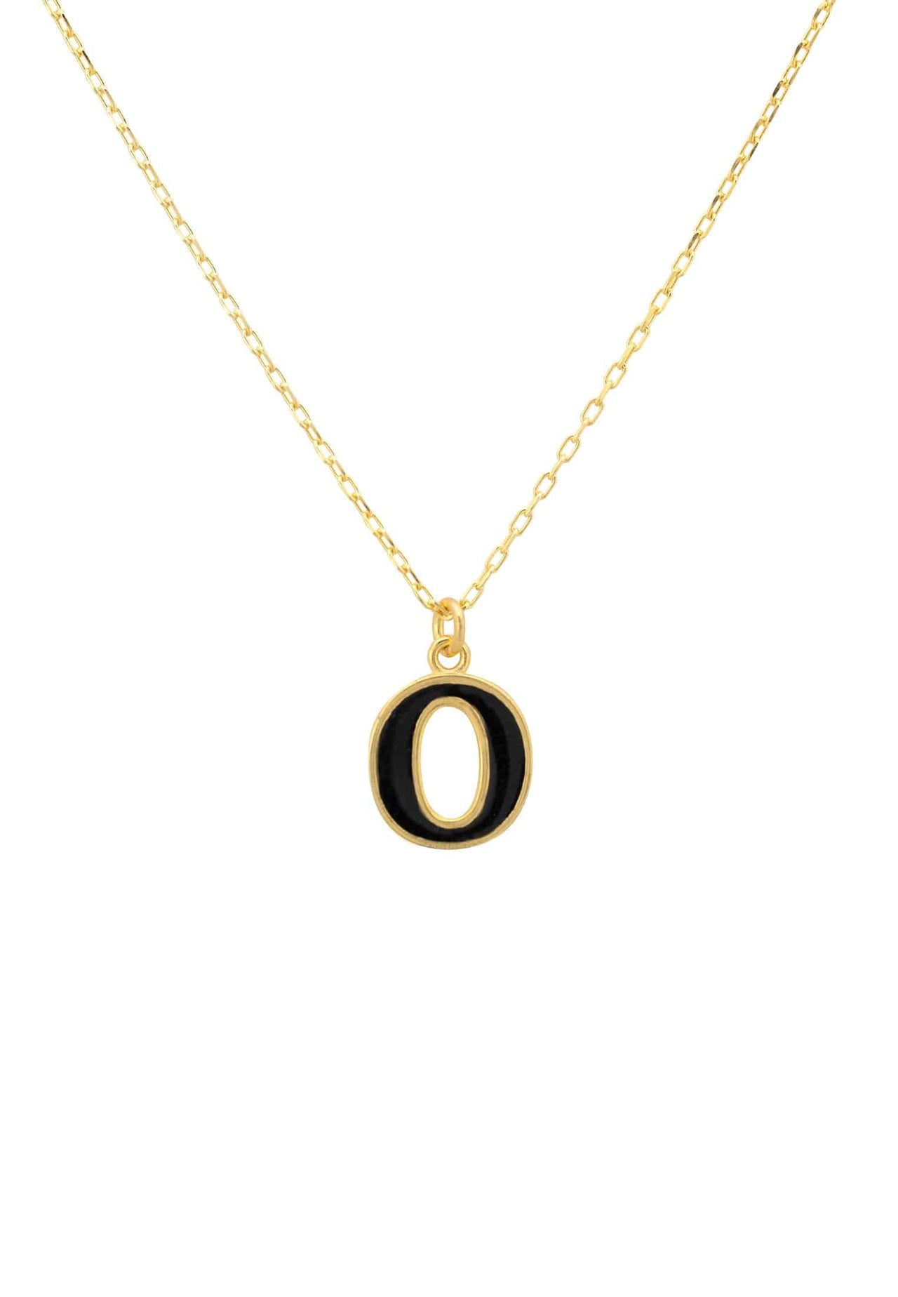 Initial Enamel Necklace Gold O -