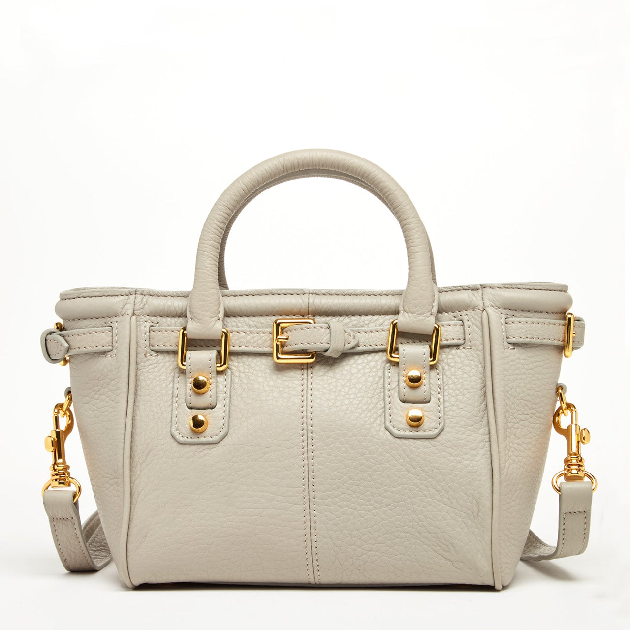 Emma Leather Satchel Bag Grayish Beige -