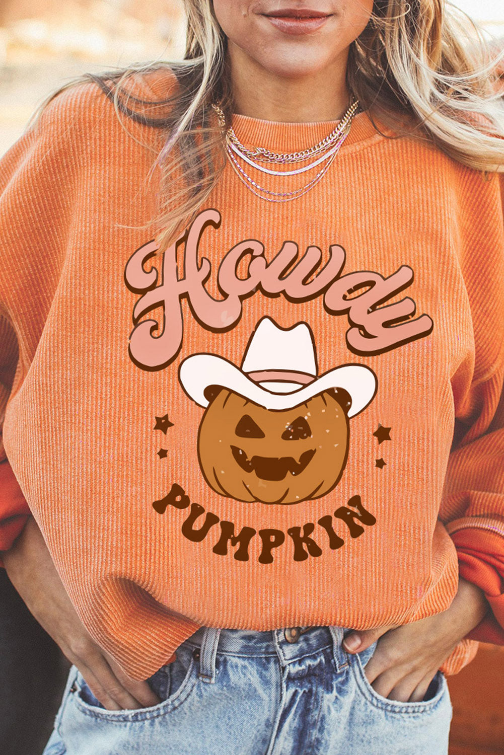 HOWDY Pumpkin Graphic Ribbed Sweatshirt - T - 1 COLOR -