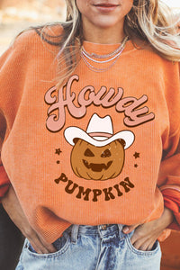 Thumbnail for HOWDY Pumpkin Graphic Ribbed Sweatshirt - T - 1 COLOR -