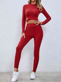 Thumbnail for Crisscross Knit Top and Leggings Set - 2 PCS. - T - 3 COLORS -