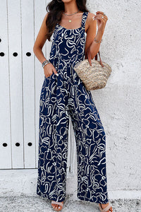 Thumbnail for Printed Wide Strap Jumpsuit with Pockets - T - 4 COLORS -