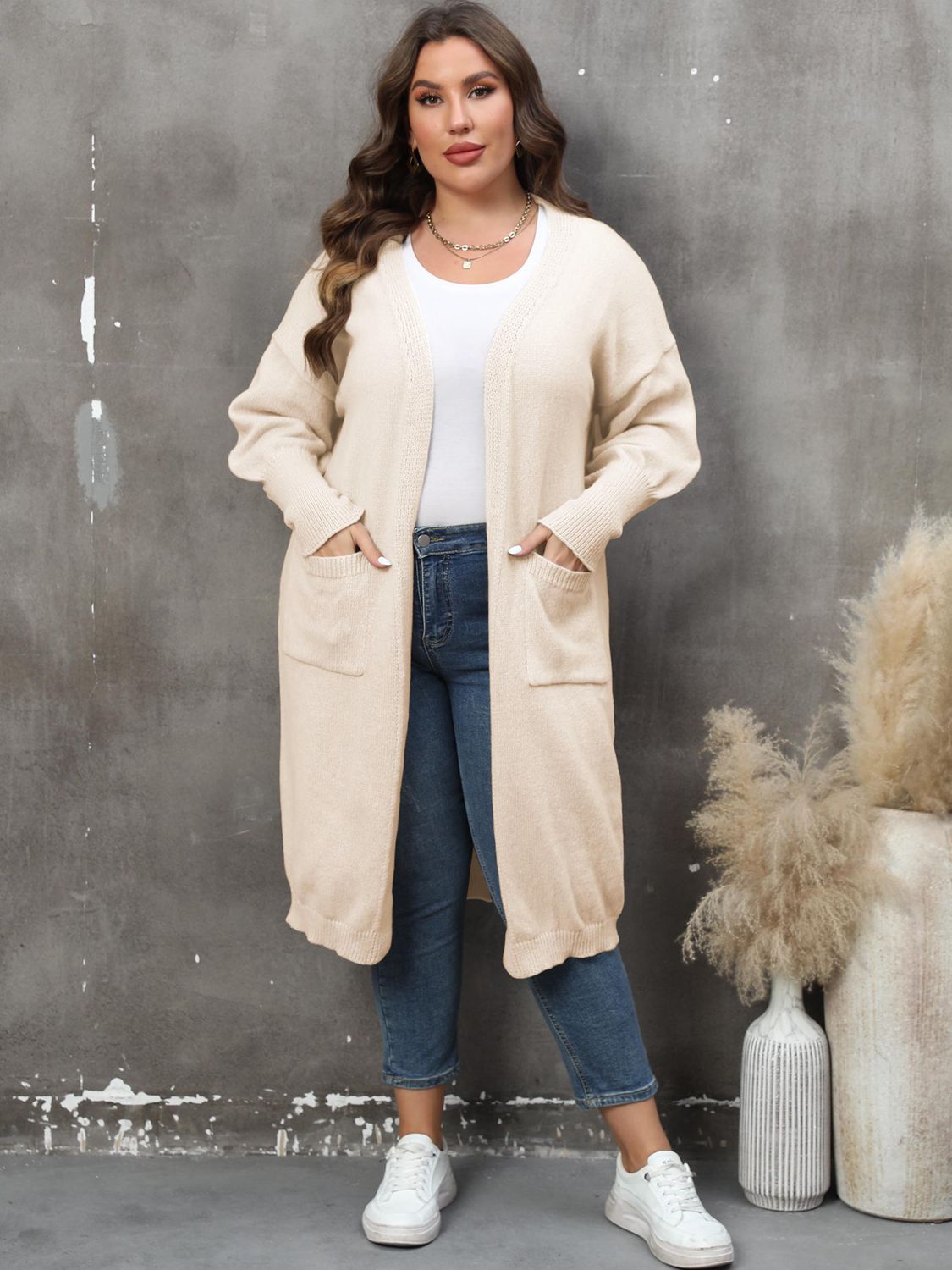 Plus Size Only Long Sleeve Pocketed Cardigan - T - 9 COLORS -