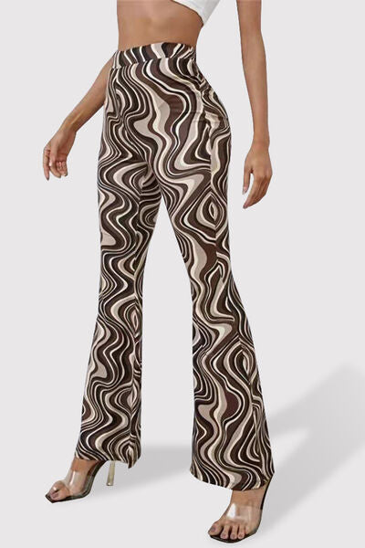 Printed High Waist Flare Pants - T - 7 COLORS -