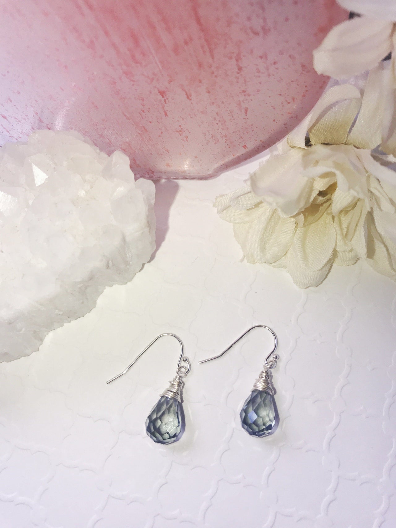 Christy Jean - Blue Faceted Crystal Earrings -