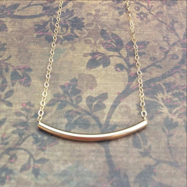 Gold Curved Bar Necklace -