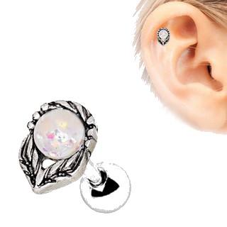 316L Stainless Steel Synthetic Opal Flower on a Stem Cartilage Earring -