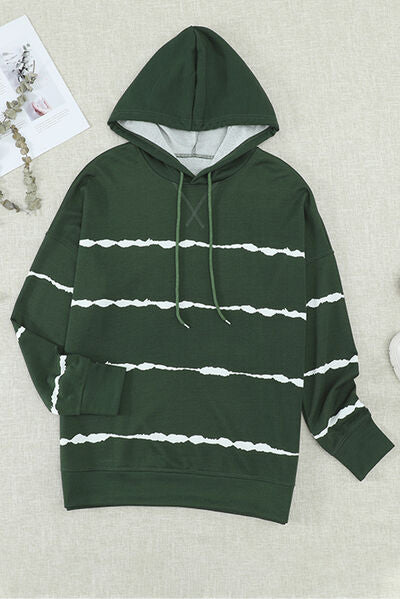 Drawstring Striped Dropped Shoulder Hoodie - T - 2 COLORS -