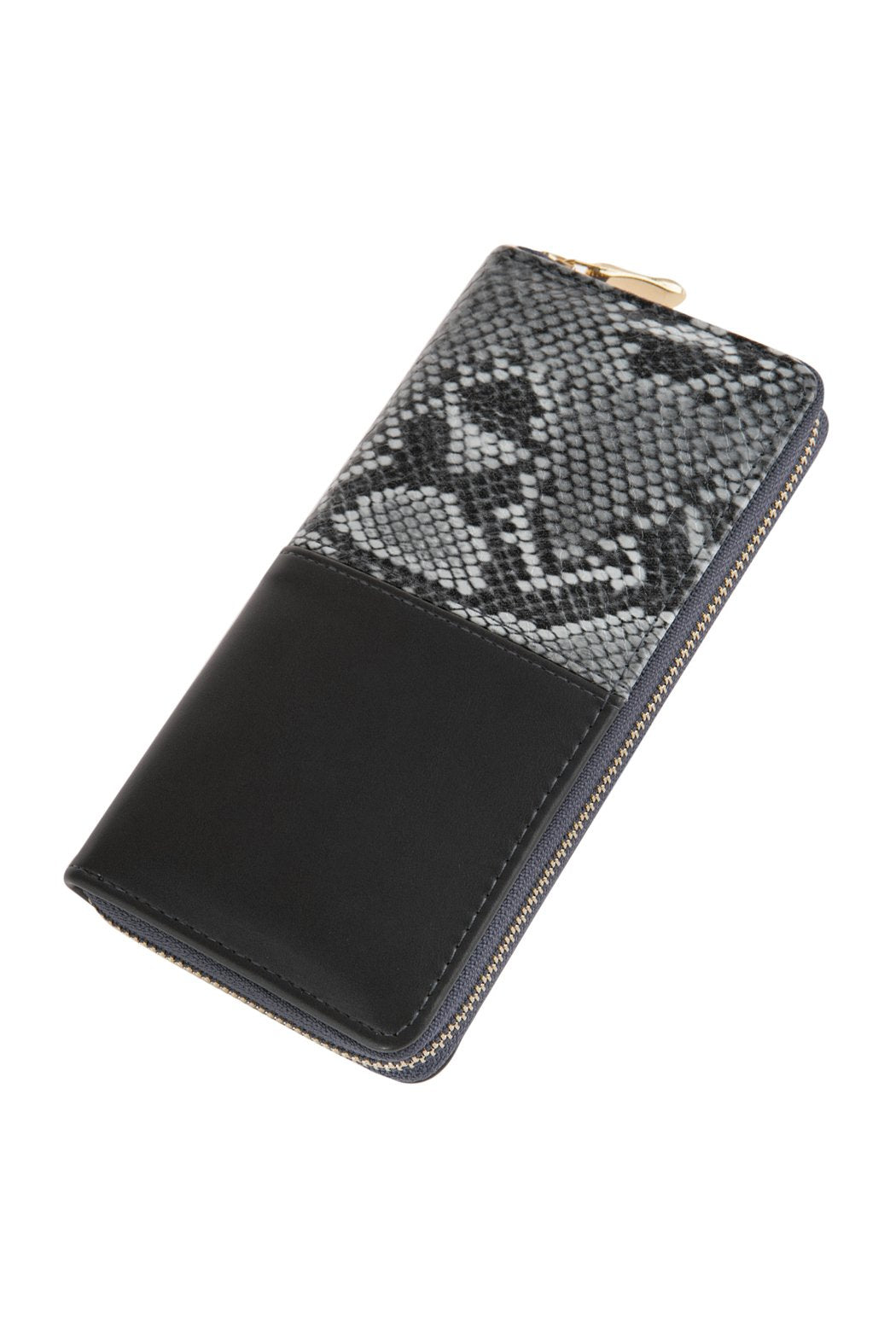 Half Printed Snake Skin Single Zipper Leather Wallet - 3 COLORS -