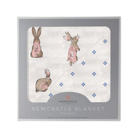 Thumbnail for Powder Pink Bunnies and Periwinkle Diamond Polka Dot Bamboo Newcastle Blanket -