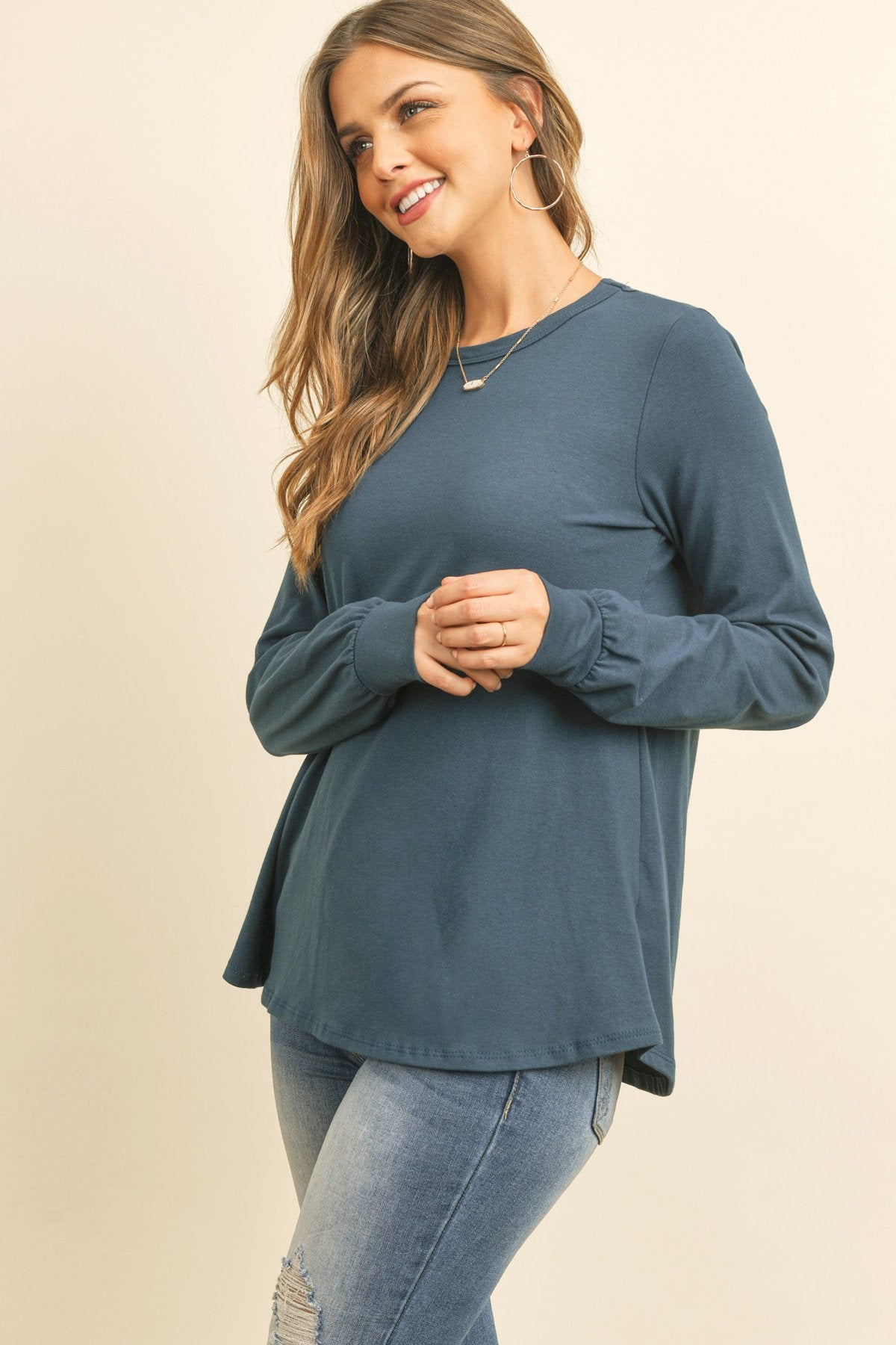 Riah Fashion - Long Sleeve Round Neck Solid Top - 17 COLORS -