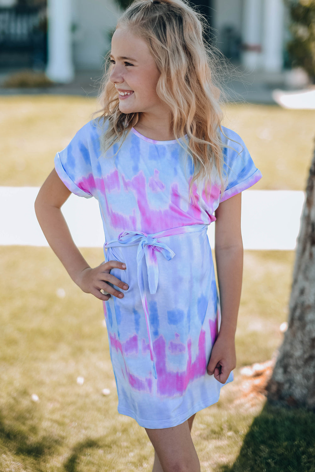 Girls Tie-Dye Belted T-Shirt Dress - T - 4 SIZES - 1 COLOR -