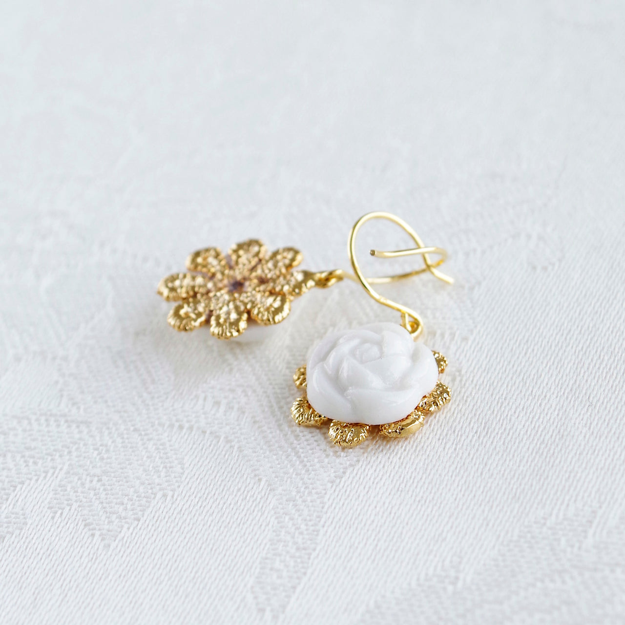 Everyday Porcelain Camellia Flower Charm Earrings -