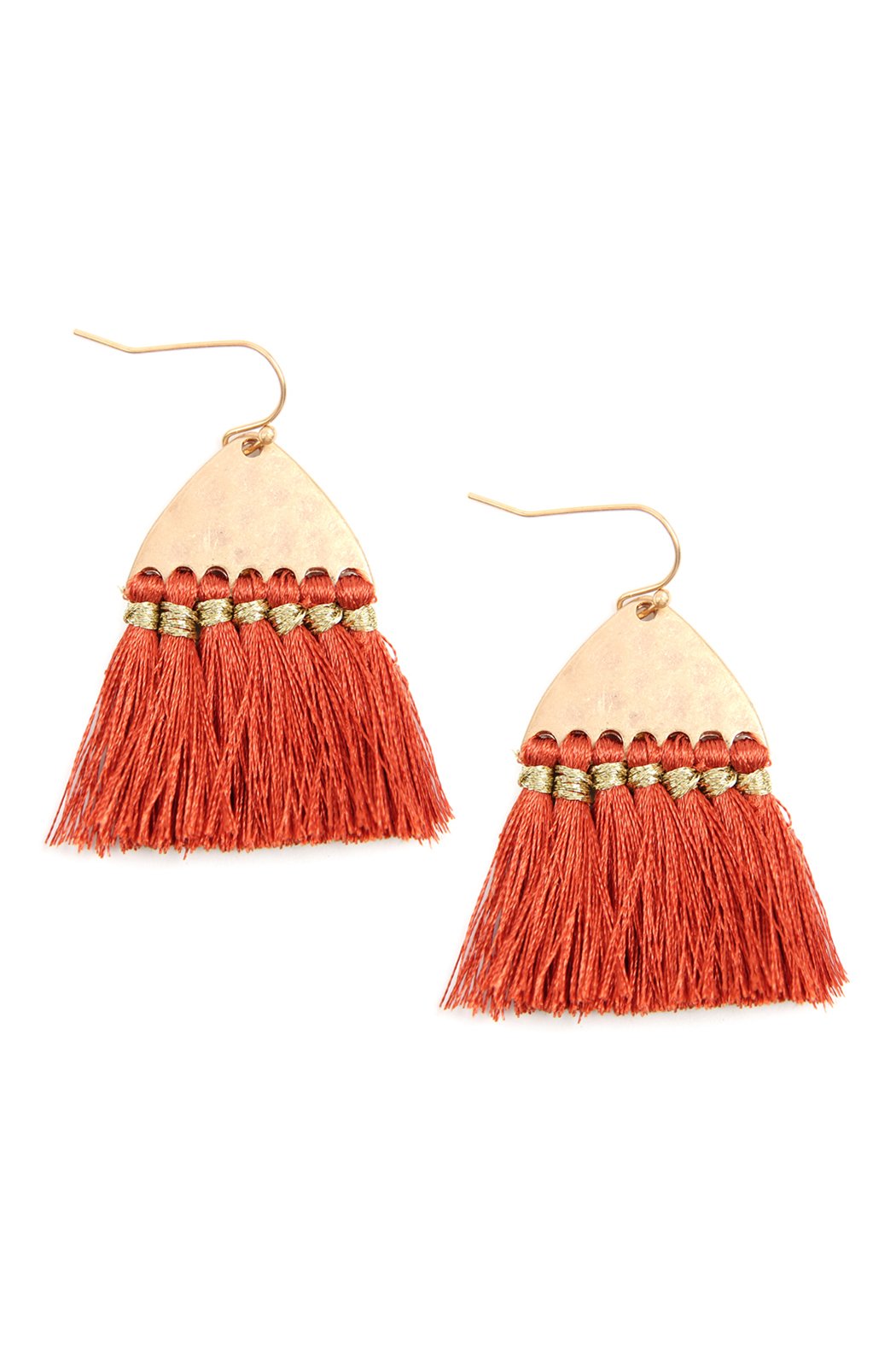 Thread Tassel Hammered Metal Hook Earrings - 11 COLORS -