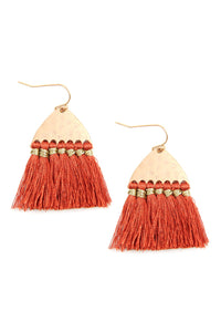 Thumbnail for Thread Tassel Hammered Metal Hook Earrings - 11 COLORS -