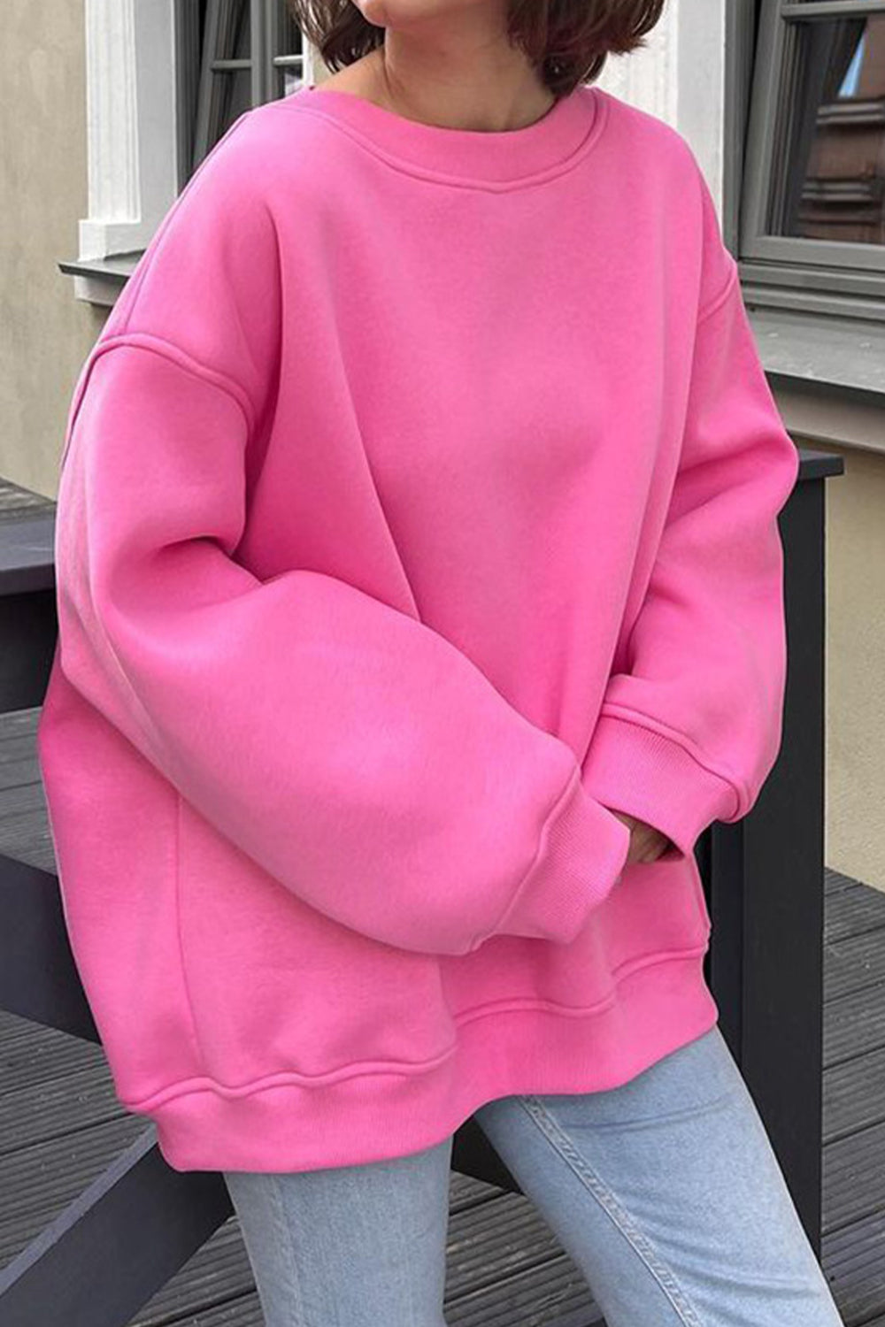 Oversize Round Neck Dropped Shoulder Sweatshirt - T - 10 COLORS -