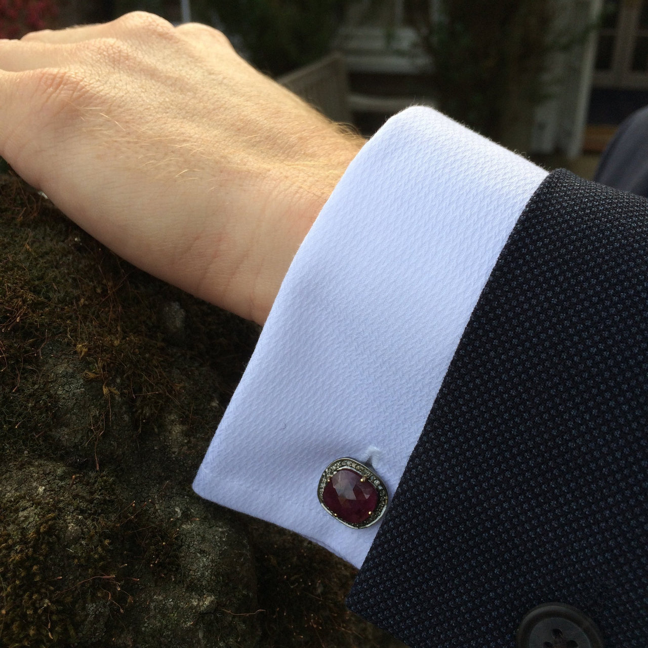 LATELITA - Ruby Cufflinks / Oxidized Silver Champagne Diamonds -