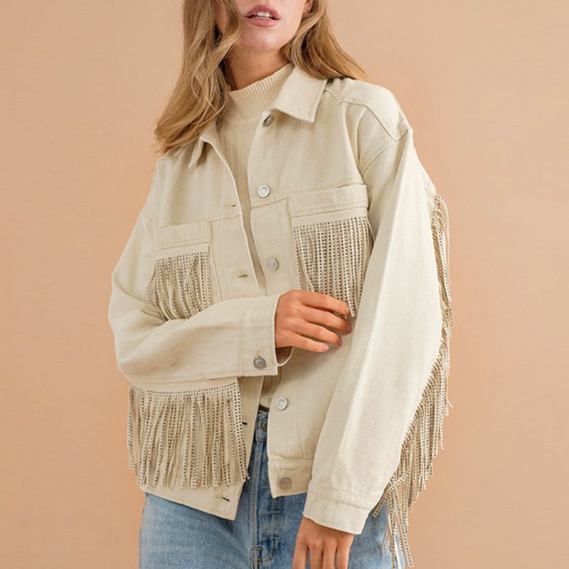 Fringe Detail Dropped Shoulder Denim Jacket - T - 3 COLORS -