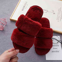 Thumbnail for Faux Fur Double Strap Slippers - T - 5 COLORS -