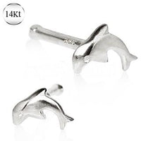 Thumbnail for 14Kt White Gold Stud Nose Ring With a Dolphin -