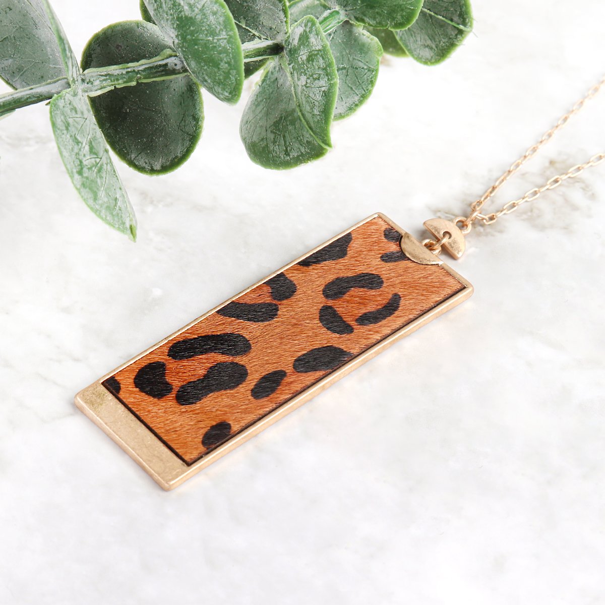 Rectangle Shape Leather Pendant Necklace - 7 COLORS -