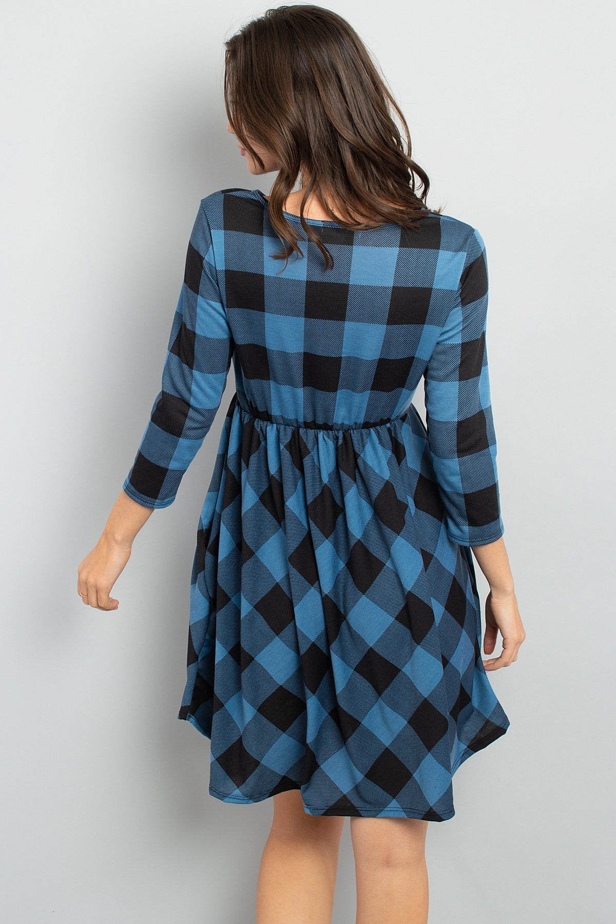 Riah Fashion - Cinch Waist Quarter Sleeves Plaid Dress - 3 COLORS -