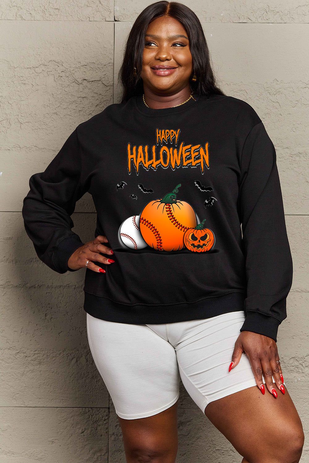 Simply Love Full Size HAPPY HALLOWEEN Graphic Sweatshirt - SIZES S THRU 3XL - T - 6 COLORS -